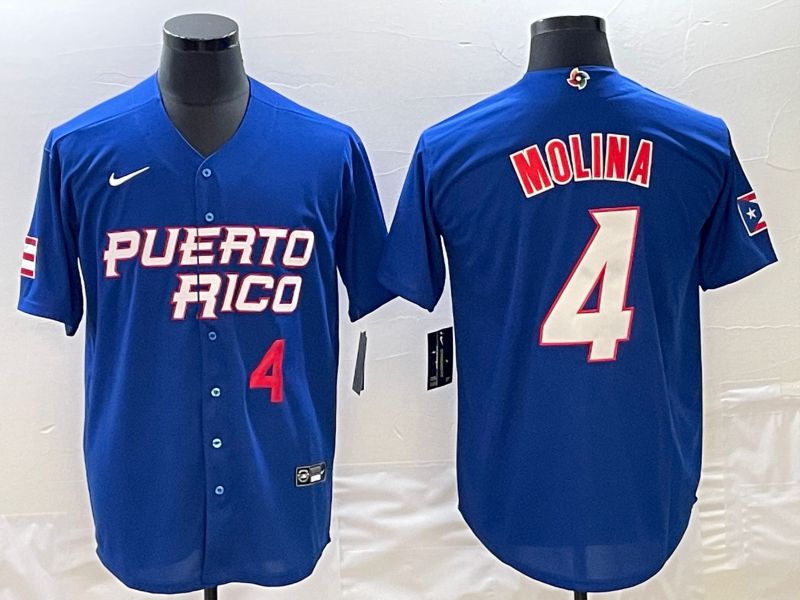 Men 2023 World Cub Puerto Rico #4 Molina Blue Nike MLB Jersey9->more jerseys->MLB Jersey